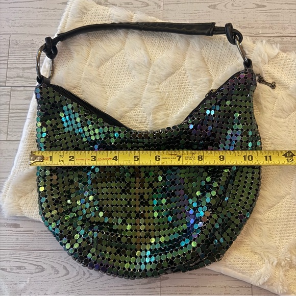 Vintage Sequin Iridescent Boho Wave Bag Black Party Dance - Picture 5 of 6